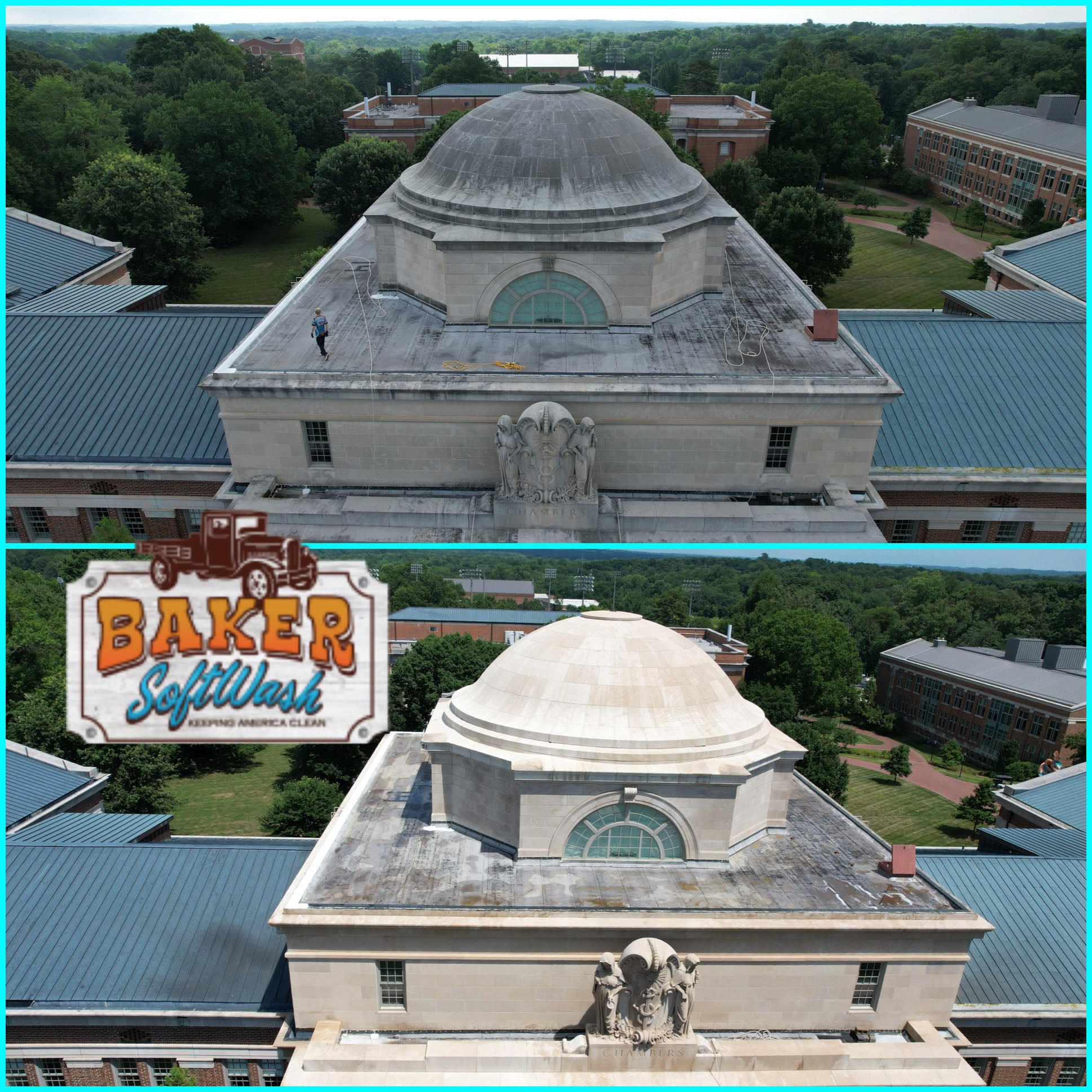 Before and After Soft Washing Historic Davidson College